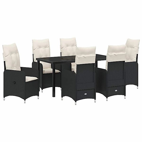 vidaXL Garten Essgruppe mit Kissen 7-Tlg Schwarz Poly Rattan 3379636 günstig online kaufen