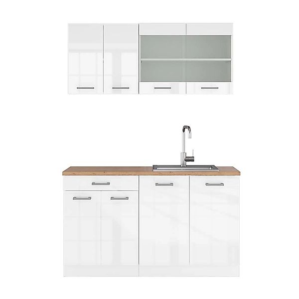 Vicco R-Line Singleküche Weiß Hochglanz/Weiß 140 cm AP Eiche günstig online kaufen
