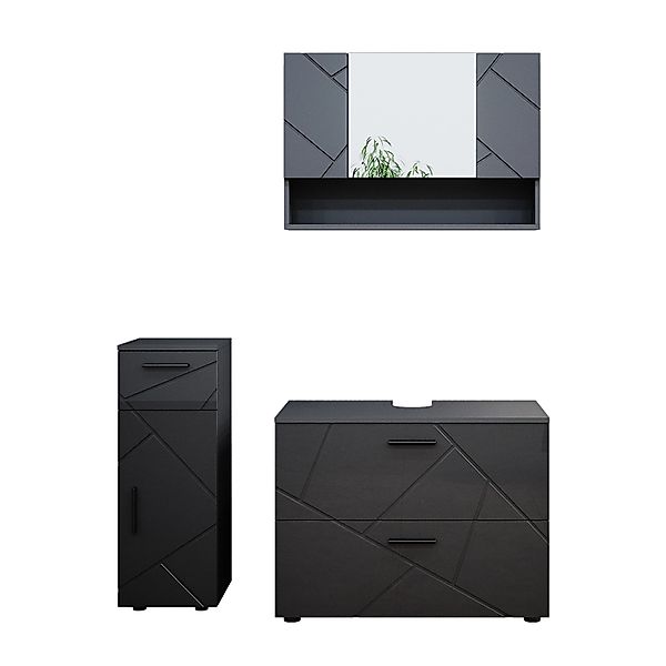 Vicco Badmöbel-Set Irma, Anthrazit Hochglanz, 3 Teile, Schrank und Midischr günstig online kaufen