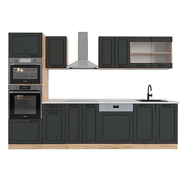 Vicco R-Line Küchenzeile Anthrazit Landhaus/Goldkraft Eiche 300 cm mit Hoch günstig online kaufen