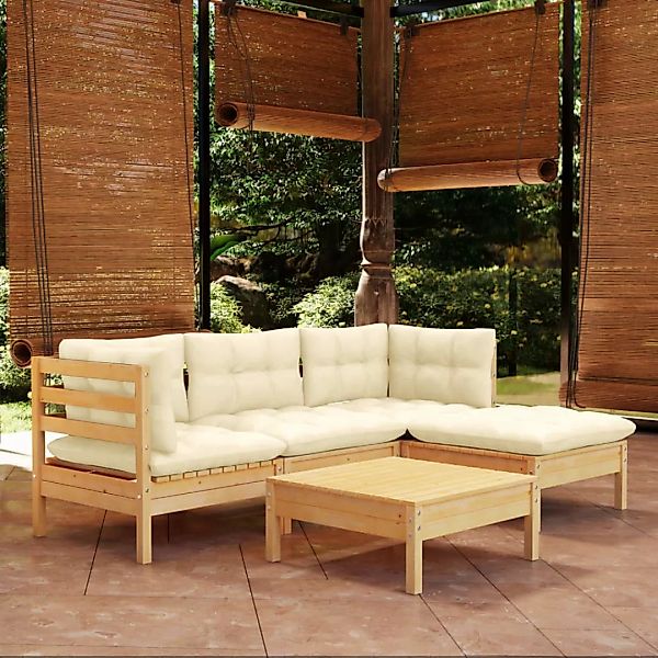 5-tlg. Garten-lounge-set Mit Creme Kissen Kiefernholz günstig online kaufen