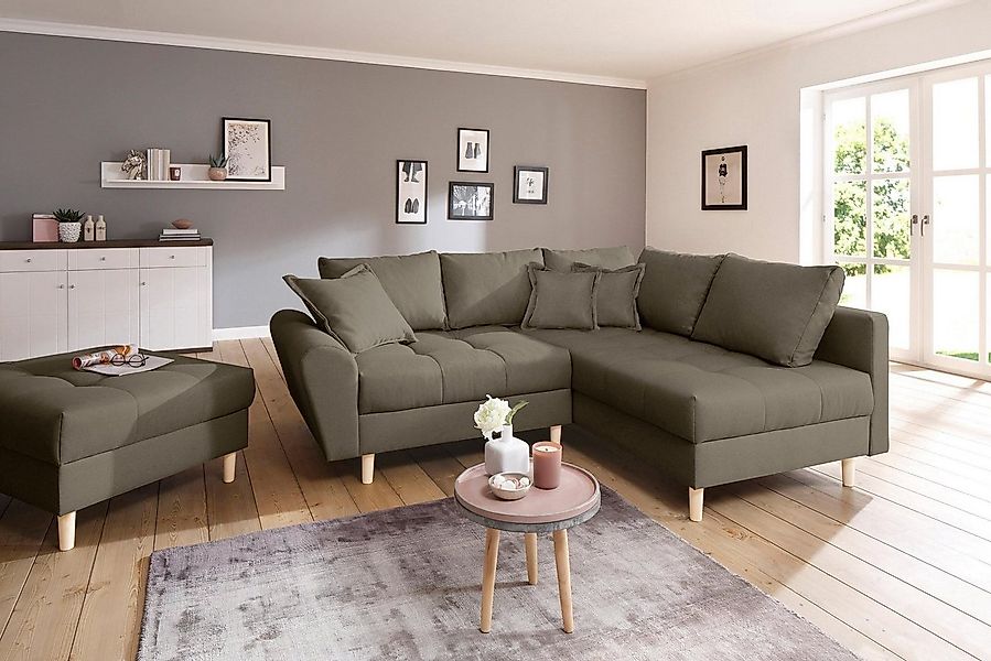 Home affaire Ecksofa Rice L-Form, B: 223 cm, Set, Set: Sofa & Hocker, mit 3 günstig online kaufen