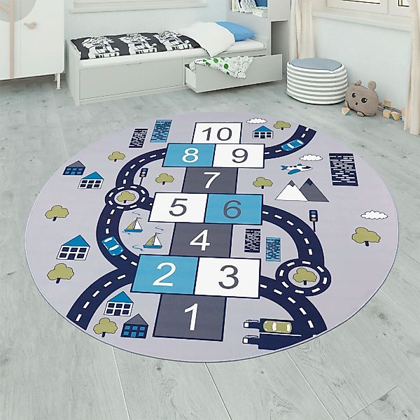 Paco Home Kinderteppich "Bino 565" rund 4 mm Höhe Kurzflor, Straßen-Spiel-T günstig online kaufen