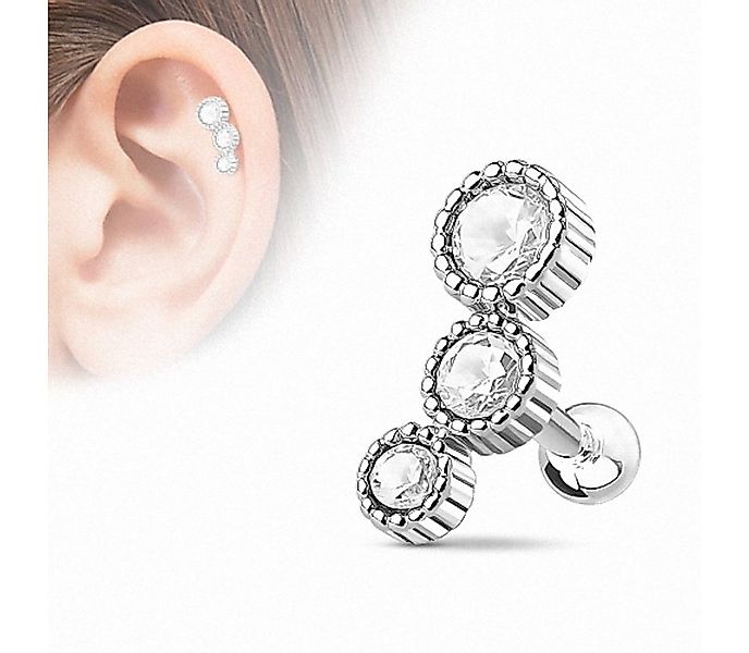 Taffstyle Piercing-Set Tragus Piercing mit 3 Kristallen Strass Steinen, Hel günstig online kaufen