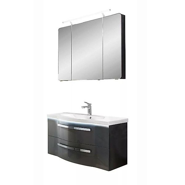Badezimmer Waschplatz mit Mineral Marmor Becken & LED FES-4005-66 Hochglanz günstig online kaufen