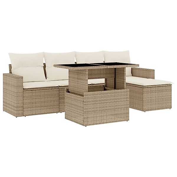 vidaXL 6-Tlg Garten-Sofagarnitur mit Kissen Beige Poly Rattan 3267238 günstig online kaufen