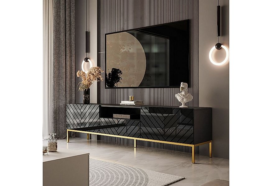 ALLHOUSE24 Lowboard Lowboard ELISE 190 Fischgrätenfront Hochglanz GOLD Meta günstig online kaufen