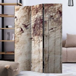 Hoher Paravent in Beige und Braun Vogel Motiv günstig online kaufen