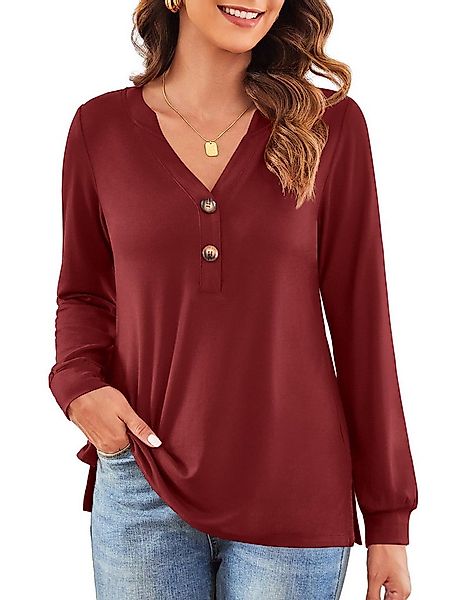 Beluring Langarmshirt Damen T-Shirt Elegante V-Ausschnitt Bluse, Locker & E günstig online kaufen