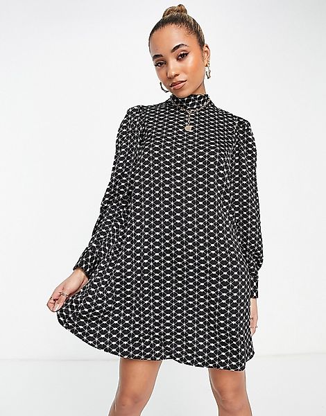 Mango – A-Linien-Kleid mit Retro-Print in Schwarz günstig online kaufen