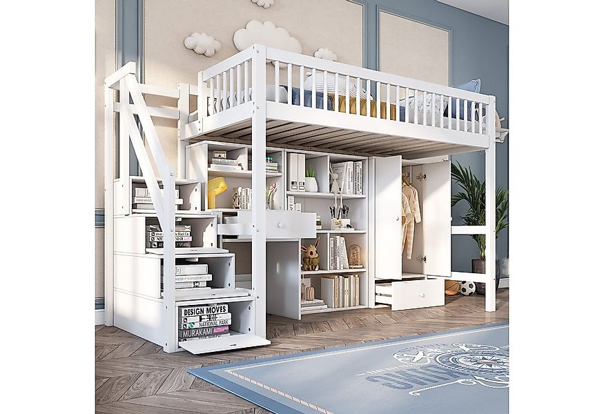 i@home Hochbett Multifunktionales Hochbett mit Schreibtisch & Kleiderschran günstig online kaufen