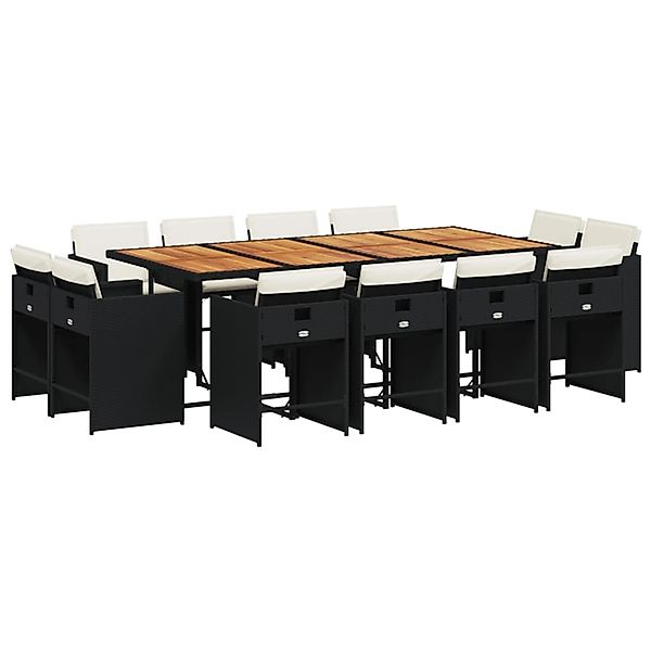 vidaXL 13-Tlg Garten-Essgruppe mit Kissen Schwarz Poly Rattan 3277994 günstig online kaufen