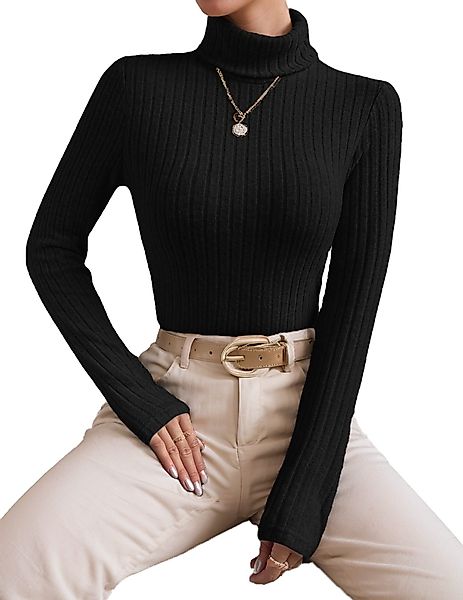 LUCKZON Rollkragenpullover Damen Rollkragen Langarmshirts mit günstig online kaufen