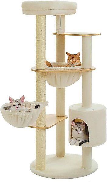 Purpurra Kratzbaum mit Echtholz-Platten, 2 Hängematte und Höhle, 136 cm günstig online kaufen