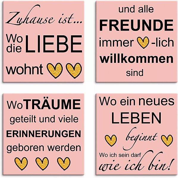 Artland Leinwandbild "Wo die Liebe wohnt", Sprüche & Texte, (4 St.), 4er Se günstig online kaufen