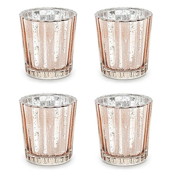 partydeco Teelichthalter, Teelichthalter Glas 5,5x6cm roségold 4er Set günstig online kaufen