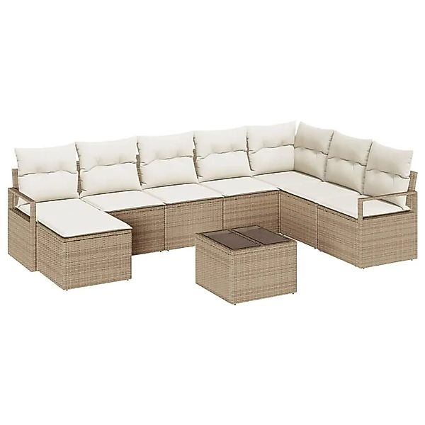 vidaXL Sofa Set mit Kissen 9-Tlg Beige und Creme Poly-Rattan 3355180 günstig online kaufen