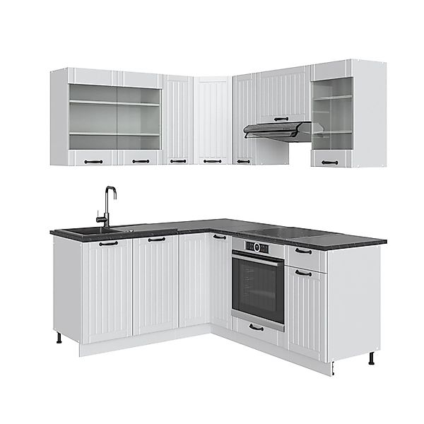 Vicco Fame-Line Eckküche Weiß Landhaus/Weiß 160 x 190 cm AP Anthrazit günstig online kaufen