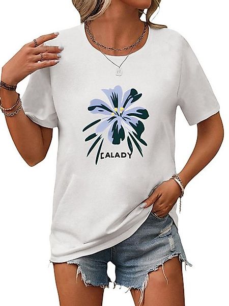 PYL Rundhalsshirt Damen Sommershirt Kurzarm mit Blumen Ausgefallene Tees Be günstig online kaufen