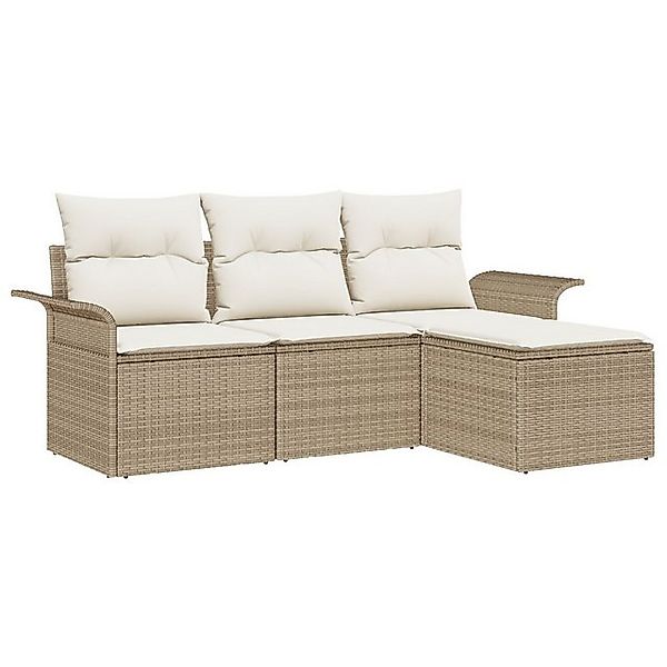 vidaXL Loungesofa 4-teiliges Garten Sofa Set mit Kissen Beige Poly Rattan, günstig online kaufen