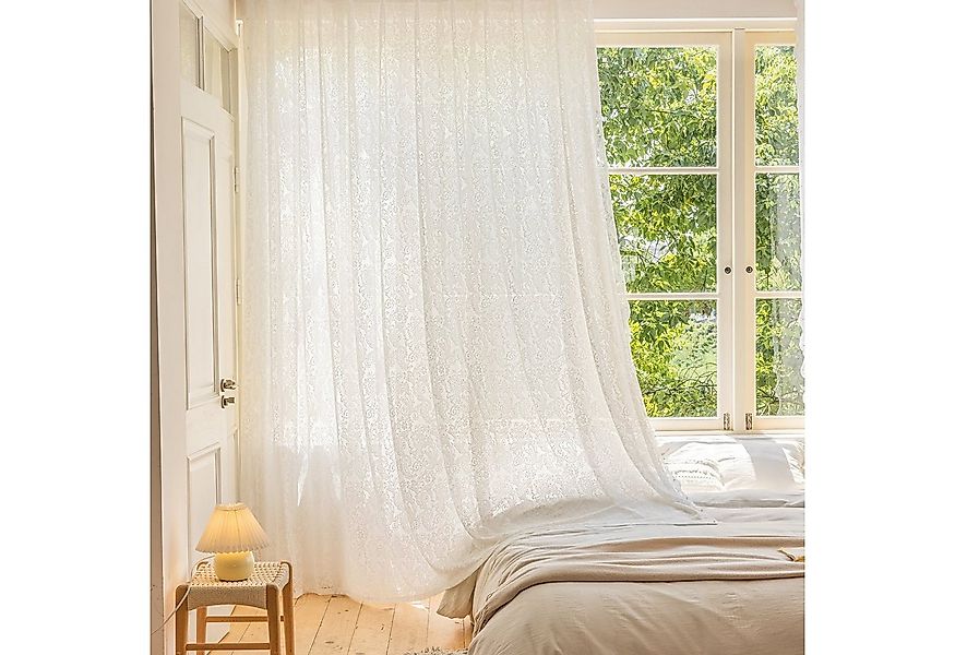 Rosnek Gardine Elegante Spitze, Perlen, Stabtasche, für Wohnzimmer Schlafzi günstig online kaufen