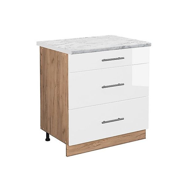 Vicco Unterschrank Fame-Line, Weiß Hochglanz/Goldkraft Eiche, 80 cm mit 3 S günstig online kaufen