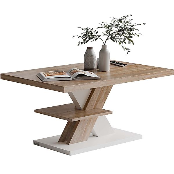 Couchtisch Detroit Weiß/Sonoma Eiche 90x60x45cm günstig online kaufen