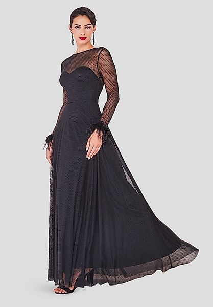 Goddiva Maxikleid Dobby Mesh Feather Sleeve Hem Maxi Dress langes Kleid, Rü günstig online kaufen
