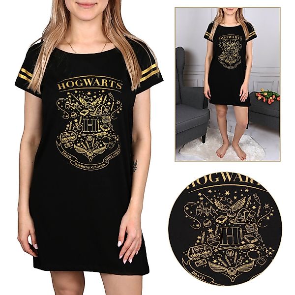 Sarcia.eu Nachthemd Schwarz-goldfarbenes Nachthemd kurze Ärmel günstig online kaufen