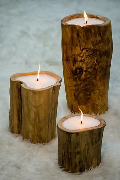 Kerzenhalter 3-er Set Holz Natur / Hellbraun günstig online kaufen