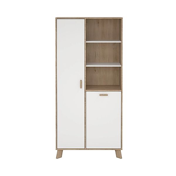 ebuy24 Ikast Vitrinenschrank 2 Türen 3 Ablagen Eichen-Dekor Weiß günstig online kaufen
