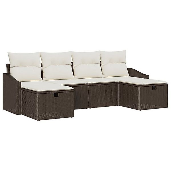 vidaXL Loungesofa 6-teiliges Garten Sofa Set mit Kissen – Braunes Poly-Ratt günstig online kaufen