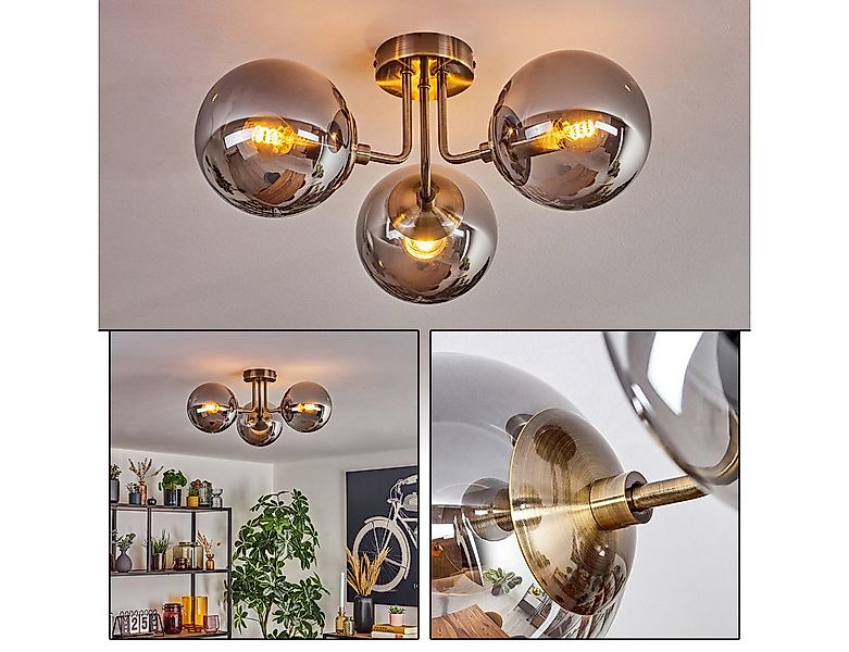 hofstein Deckenleuchte Deckenlampe aus Metall/Glas in Messing-/Rauchfarben, günstig online kaufen