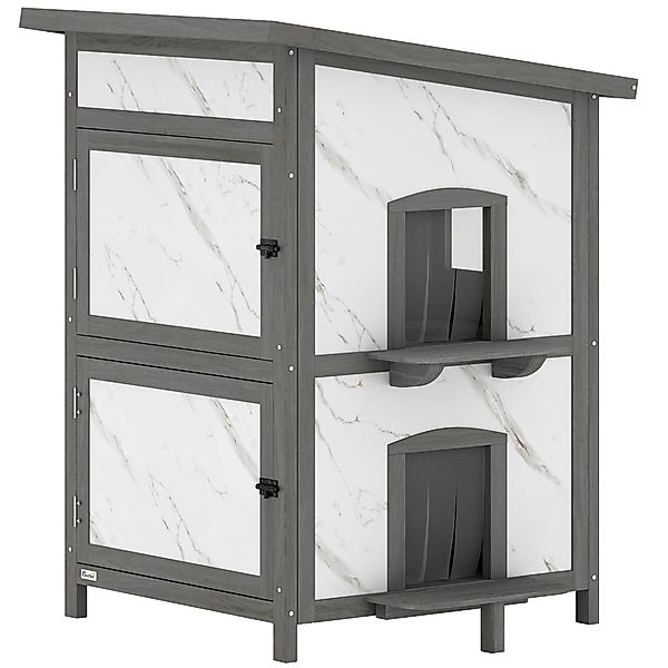 PawHut Katzenhaus aus Holz, 2-stöckiges Outdoor Isolierte Katzenhütte mit F günstig online kaufen