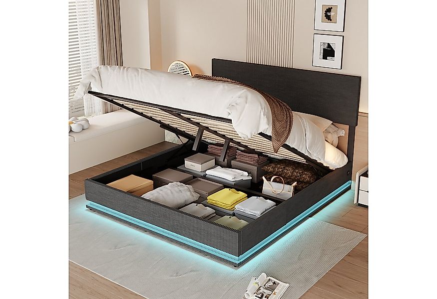 STILVORA Polsterbett Doppelbett 180x200cm Jugendbett mit Struraum, LED und günstig online kaufen
