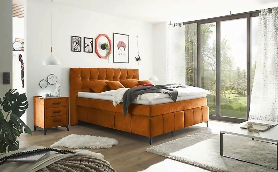 ED EXCITING DESIGN Boxspringliege (180 x 200 cm, Oregon), Orange günstig online kaufen