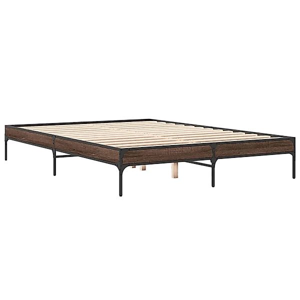 vidaXL Bettgestell Braun Eichen-Optik 160x200 cm Holzwerkstoff Metall 84501 günstig online kaufen