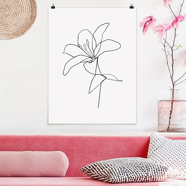 Poster - Hochformat Line Art Blüte Schwarz Weiß günstig online kaufen