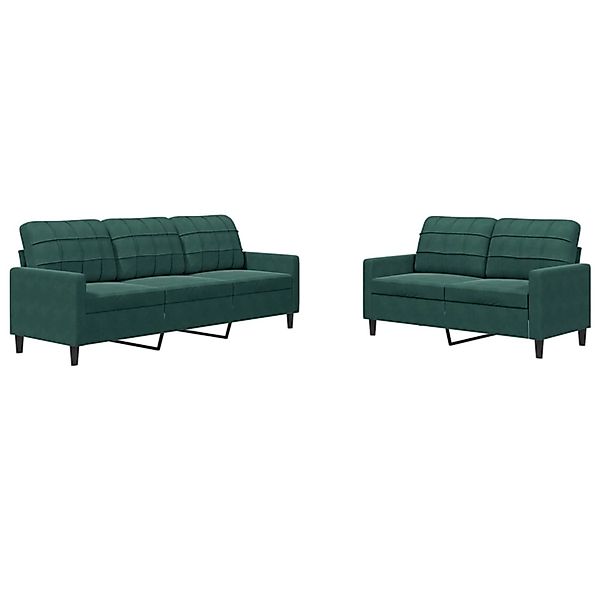 vidaXL 2-Tlg Sofagarnitur mit Kissen Dunkelgrün Samt 2153320 günstig online kaufen
