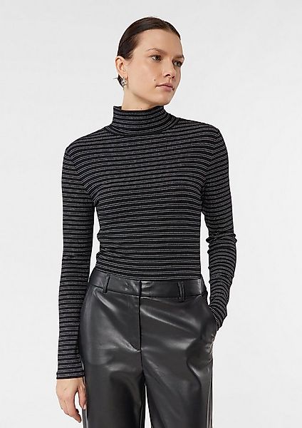 comma Langarmshirt T-Shirt Geripptes Rollkragenshirt mit Glitzergarn günstig online kaufen