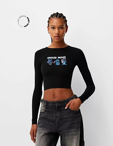 Bershka Langarmshirt Lilo & Stitch Damen M Schwarz günstig online kaufen