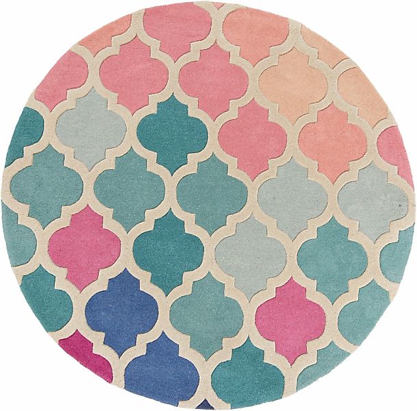 FLAIR RUGS Wollteppich "Rosella" rund 10 mm Höhe mit Hoch-Tief-Effekt, Wohn günstig online kaufen