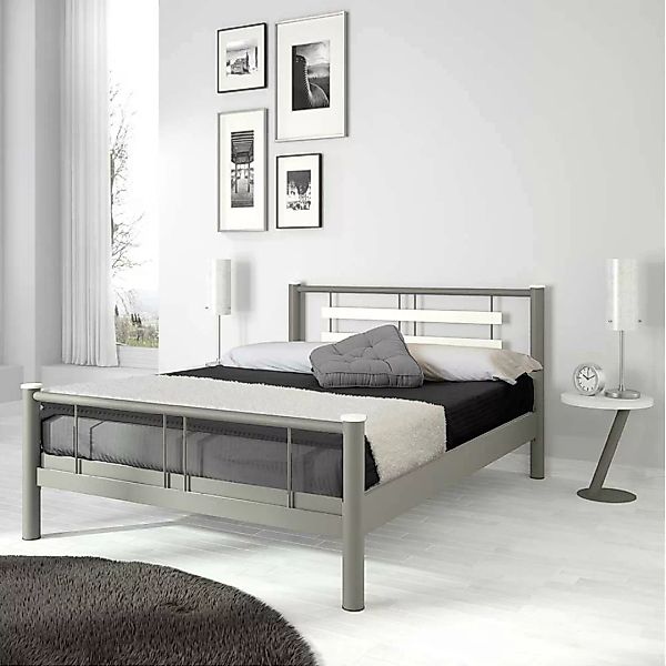 Jugendbett in Weiß Grau Metall günstig online kaufen