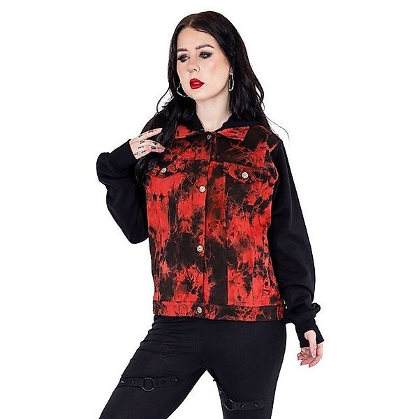 Heartless Jeansjacke Noelle mit Kapuze Tie Dye Punk Denim Batik Schwarz Rot günstig online kaufen