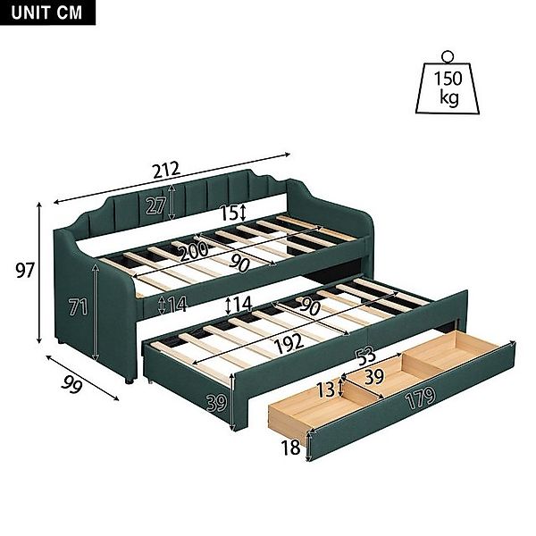 Flieks Daybett, Schlafsofa Tagesbett 90x200cm mit Schubladen und Ausziehbet günstig online kaufen