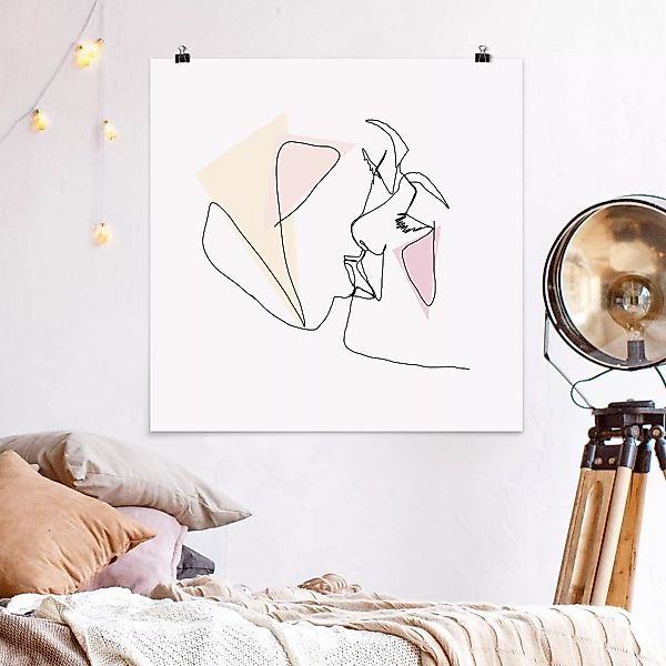 Poster Akt & Erotik - Quadrat Kuss Gesichter Line Art günstig online kaufen