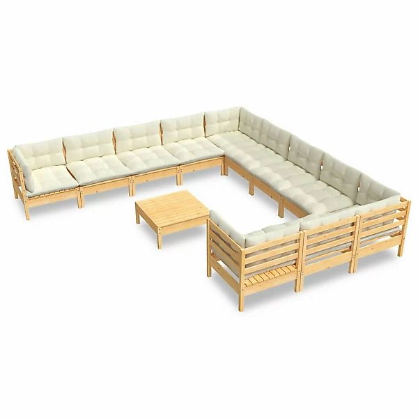 vidaXL 12-tlg Garten-Lounge-Set mit Creme Kissen Kiefernholz Modell 1 günstig online kaufen