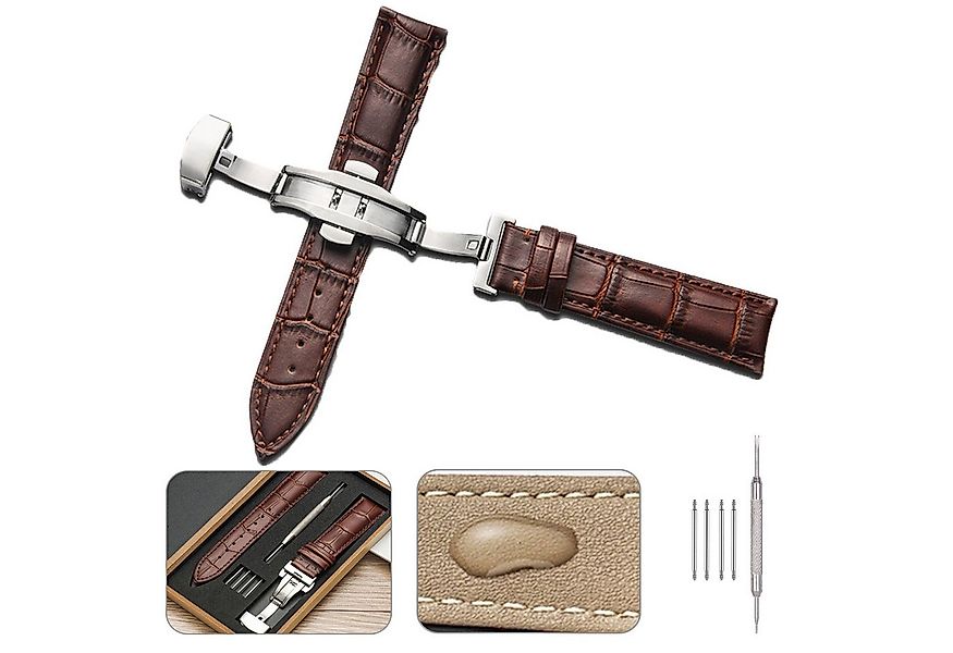 BTTO Smartwatch-Armband Leder Uhrenarmband mit Edelstahl Silber Schnalle, A günstig online kaufen