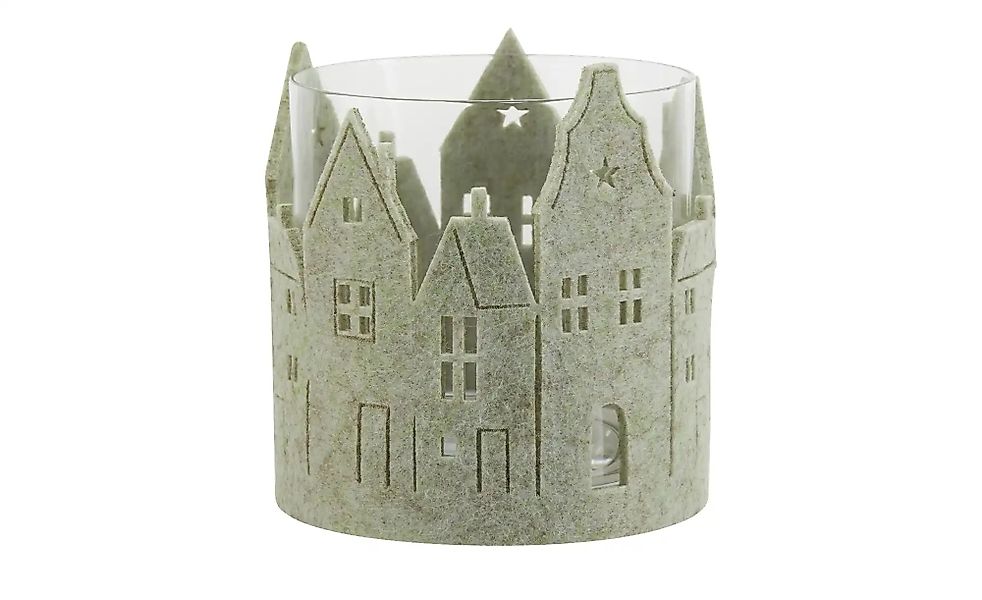 Windlicht Häuser   ¦ grün ¦ Glas,Filz ¦ Maße (cm): H: 13  Ø: 9 Accessoires günstig online kaufen