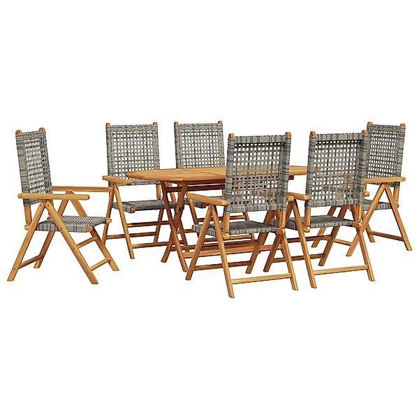 vidaXL 7-tlg Garten-Essgruppe Grau Massivholz Akazie & Poly Rattan 3375733 günstig online kaufen